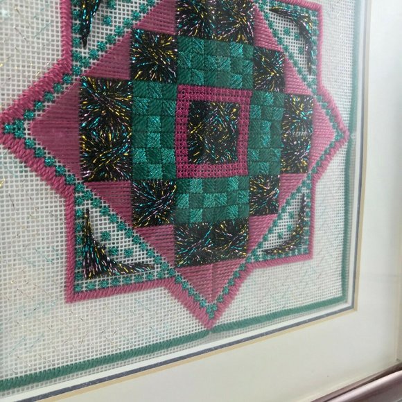 Geometric Mandala Needlepoint Embroidery Picture Framed Fiber Art by L Skulski - Picture 8 of 9
